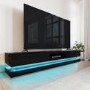 Wide Black Gloss TV Stand with Storage & LED Lights - TV's up to 70" - Evoque