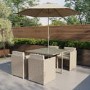 4 Seater Neutral Rattan Cube Garden Dining Set with Parasol Included - Como